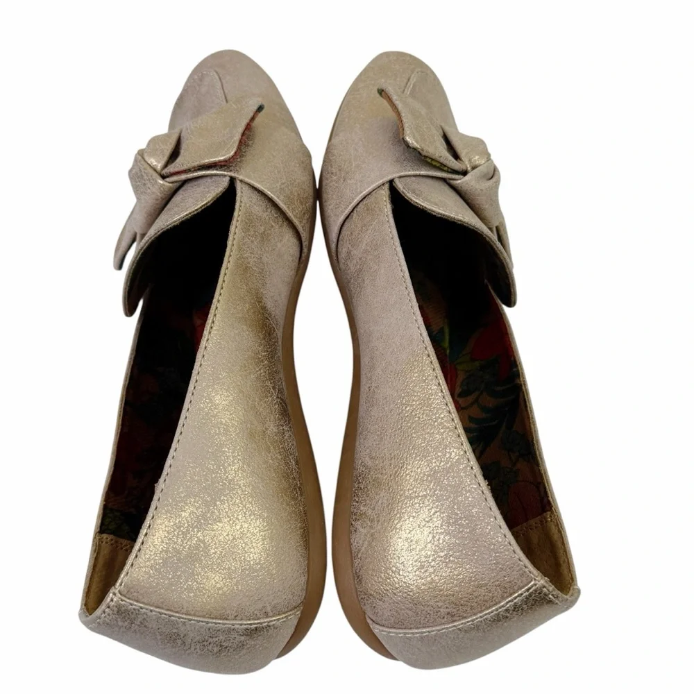 b.o.c. Paisley Bow Moc Toe Flats Slip On Metallic Shoes Women’s Size 9